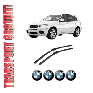 Set stergatoare auto BMW Seria X5 (E70) din 2006-2013, pentru parbriz auto, 2 bucati, Bosch Aerotwin, din cauciuc siliconat rezistent, 4 Stickere Auto BMW Seria