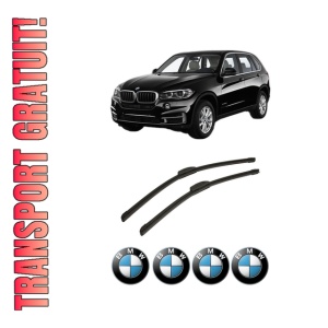 Set stergatoare auto BMW Seria X5 (F15, F85) din 2013-2018, pentru parbriz auto, 2 bucati, Bosch Aerotwin, din cauciuc siliconat rezistent, 4 Stickere Auto BMW Seria