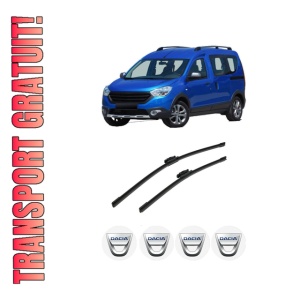 Set stergatoare auto DACIA DOKKER MPV (KE_) din 2012-2021, pentru parbriz auto, 2 bucati, Bosch Aerotwin, din cauciuc siliconat rezistent, 4 Stickere Auto DACIA