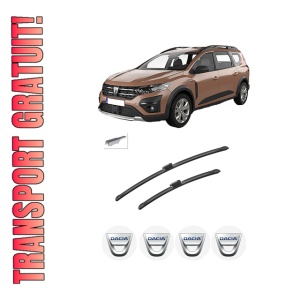Set stergatoare auto Dacia JOGGER (RK_) din 2021-2023, pentru parbriz auto, 2 bucati, Bosch Aerotwin, din cauciuc siliconat rezistent, 4 Stickere Auto Dacia