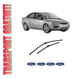 Set stergatoare auto FORD FOCUS II Saloon (DB_, FCH, DH) din 2005-2012, pentru parbriz auto, 2 bucati, Bosch Aerotwin, din cauciuc siliconat rezistent, 4 Stickere Auto FORD