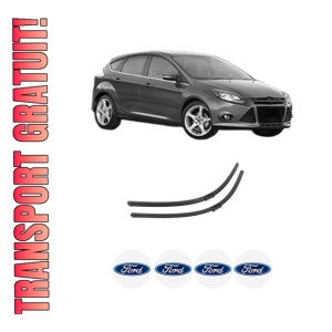 Set stergatoare auto FORD FOCUS III din 2010-2020, pentru parbriz auto, 2 bucati, Bosch Aerotwin, din cauciuc siliconat rezistent, 4 Stickere Auto FORD