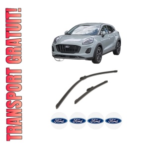 Set stergatoare auto FORD PUMA (J2K, CF7) din 2019-2023, pentru parbriz auto, 2 bucati, Bosch Aerotwin, din cauciuc siliconat rezistent, 4 Stickere Auto FORD