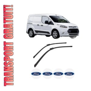Set stergatoare auto FORD TRANSIT CONNECT MPV din 2013-2018, pentru parbriz auto, 2 bucati, Bosch Aerotwin, din cauciuc siliconat rezistent, 4 Stickere Auto FORD