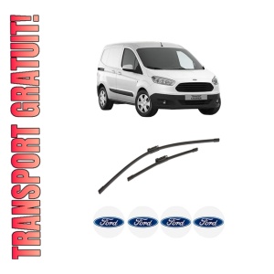 Set stergatoare auto FORD TRANSIT COURIER B460 Box Body/MPV din 2014-2023, pentru parbriz auto, 2 bucati, Bosch Aerotwin, din cauciuc siliconat rezistent, 4 Stickere Auto FORD