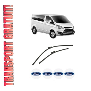 Set stergatoare auto FORD TRANSIT CUSTOM V362 Bus (F3) din 2012-2023, pentru parbriz auto, 2 bucati, Bosch Aerotwin, din cauciuc siliconat rezistent, 4 Stickere Auto FORD