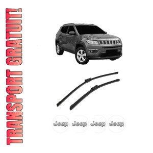 Set stergatoare auto JEEP COMPASS (MP, M6, MV, M7) din 2016-2022, pentru parbriz auto, 2 bucati, Bosch Aerotwin, din cauciuc siliconat rezistent, 4 Stickere Auto JEEP