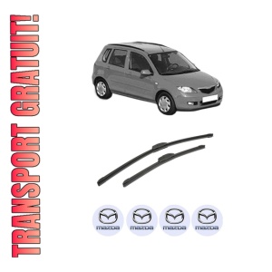 Set stergatoare auto MAZDA 2 (DY) din 2003-2007, pentru parbriz auto, 2 bucati, Bosch Aerotwin Retrofit, din cauciuc siliconat rezistent, 4 Stickere Auto MAZDA