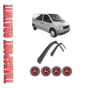 Set stergatoare auto MERCEDES-BENZ VITO Bus (W638) din 1996-2003, pentru parbriz auto, 2 bucati, Bosch Aerotwin Retro Truck, din cauciuc siliconat rezistent, 4 Stickere Auto MERCEDES-BENZ