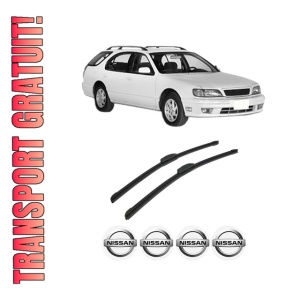 Set stergatoare auto NISSAN MAXIMA / MAXIMA QX IV Station Wagon (A32) din 1997-2000, pentru parbriz auto, 2 bucati, Bosch Aerotwin Retrofit, din cauciuc siliconat rezistent, 4 Stickere Auto NISSAN