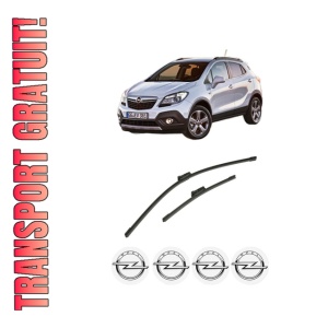 Set stergatoare auto OPEL MOKKA / MOKKA X (J13) din 2012-2019, pentru parbriz auto, 2 bucati, Bosch Aerotwin, din cauciuc siliconat rezistent, 4 Stickere Auto OPEL