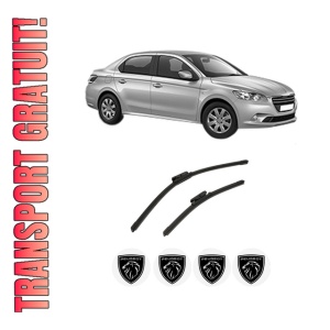 Set stergatoare auto PEUGEOT 301 din 2012-2018, pentru parbriz auto, 2 bucati, Bosch Aerotwin, din cauciuc siliconat rezistent, 4 Stickere Auto PEUGEOT