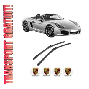 Set stergatoare auto PORSCHE BOXSTER (981) din 2012-2016, pentru parbriz auto, 2 bucati, Bosch Aerotwin, din cauciuc siliconat rezistent, 4 Stickere Auto PORSCHE