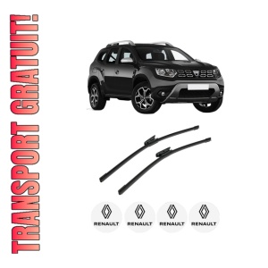 Set stergatoare auto RENAULT DUSTER (HM_) din 2017-2022, pentru parbriz auto, 2 bucati, Bosch Aerotwin, din cauciuc siliconat rezistent, 4 Stickere Auto RENAULT