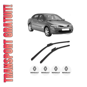 Set stergatoare auto RENAULT MEGANE II Saloon (LM0/1_) din 2003-2010, pentru parbriz auto, 2 bucati, Bosch Aerotwin, din cauciuc siliconat rezistent, 4 Stickere Auto RENAULT