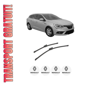 Set stergatoare auto RENAULT MEGANE IV Grandtour (K9A/M/N_) din 2016-2021, pentru parbriz auto, 2 bucati, Bosch Aerotwin, din cauciuc siliconat rezistent, 4 Stickere Auto RENAULT