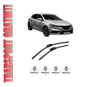 Set stergatoare auto RENAULT MEGANE IV Hatchback (B9A/M/N_) din 2015-2021, pentru parbriz auto, 2 bucati, Bosch Aerotwin, din cauciuc siliconat rezistent, 4 Stickere Auto RENAULT