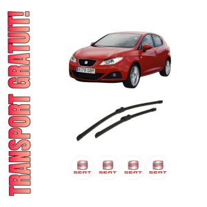 Set stergatoare auto SEAT IBIZA IV Hatchback Van (6J1) din 2008-2015, pentru parbriz auto, 2 bucati, Bosch Aerotwin, din cauciuc siliconat rezistent, 4 Stickere Auto SEAT