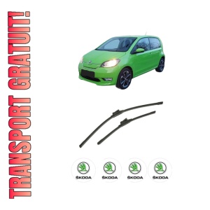 Set stergatoare auto SKODA E-CITIGO (NE1) din 2019-2021, pentru parbriz auto, 2 bucati, Bosch Aerotwin, din cauciuc siliconat rezistent, 4 Stickere Auto SKODA