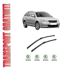 Set stergatoare auto SKODA Octavia II Combi (1Z5) din 2004-2013, pentru parbriz auto, 2 bucati, Bosch Aerotwin, din cauciuc siliconat rezistent, 4 Stickere Auto SKODA