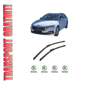 Set stergatoare auto SKODA Octavia IV Combi (NX5, PV5) din 2019-2025, pentru parbriz auto, 2 bucati, Bosch Aerotwin, din cauciuc siliconat rezistent, 4 Stickere Auto SKODA