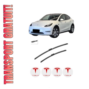 Set stergatoare auto TESLA MODEL Y (5YJY) din 2019-2024, pentru parbriz auto, 2 bucati, Bosch Aerotwin, din cauciuc siliconat rezistent, 4 Stickere Auto TESLA