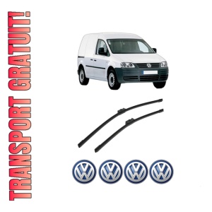 Set stergatoare auto Volkswagen CADDY III MPV (2KB, 2KJ, 2CB, 2CJ) din 2004-2015, pentru parbriz auto, 2 bucati, Bosch Aerotwin, din cauciuc siliconat rezistent, 4 Stickere Auto Volkswagen