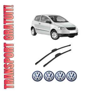 Set stergatoare auto Volkswagen FOX Hatchback (5Z1, 5Z3, 5Z4) din 2003-2014, pentru parbriz auto, 2 bucati, Bosch Aerotwin Retrofit, din cauciuc siliconat rezistent, 4 Stickere Auto Volkswagen
