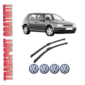 Set stergatoare auto Volkswagen GOLF IV (1J1) din 1997-2005, pentru parbriz auto, 2 bucati, Bosch Aerotwin, din cauciuc siliconat rezistent, 4 Stickere Auto Volkswagen