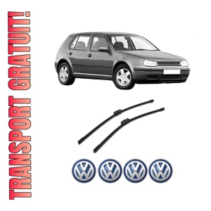 Set stergatoare auto Volkswagen GOLF IV (1J1) din 1997-2005, pentru parbriz auto, 2 bucati, Bosch Aerotwin, din cauciuc siliconat rezistent, 4 Stickere Auto Volkswagen