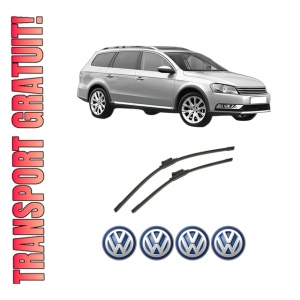Set stergatoare auto Volkswagen PASSAT ALLTRACK B7 (365) din 2012-2014, pentru parbriz auto, 2 bucati, Bosch Aerotwin, din cauciuc siliconat rezistent, 4 Stickere Auto Volkswagen