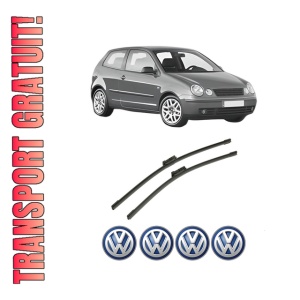 Set stergatoare auto Volkswagen POLO IV (9N_, 9A_) din 2001-2009, pentru parbriz auto, 2 bucati, Bosch Aerotwin, din cauciuc siliconat rezistent, 4 Stickere Auto Volkswagen
