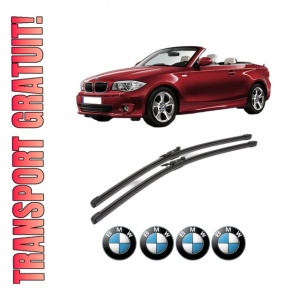 Set stergatoare BMW Seria 1 Convertible (E88) din 2007-2013, pentru parbriz auto, 2 bucati, Valeo Silencio Xtrm, din cauciuc siliconat rezistent, 4 Stickere Auto BMW Seria