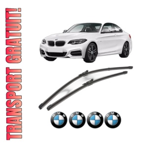 Set stergatoare BMW Seria 2 Coupe (G42, G87) din 2021-2024, pentru parbriz auto, 2 bucati, Valeo Silencio Xtrm, din cauciuc siliconat rezistent, 4 Stickere Auto BMW Seria