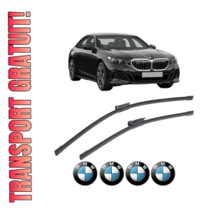 Set stergatoare BMW Seria 5 (G60, G90, G68) din 2023-2024, pentru parbriz auto, 2 bucati, Bosch Aerotwin, din cauciuc siliconat rezistent, 4 Stickere Auto BMW Seria