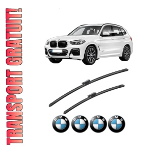 Set stergatoare BMW Seria X3 (G01, F97, G08) din 2017-2023, pentru parbriz auto, 2 bucati, Bosch Aerotwin, din cauciuc siliconat rezistent, 4 Stickere Auto BMW Seria
