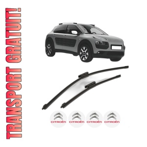 Set stergatoare CITROEN C4 CACTUS din 2014-2018, pentru parbriz auto, 2 bucati, Bosch Aerotwin, din cauciuc siliconat rezistent, 4 Stickere Auto CITROEN