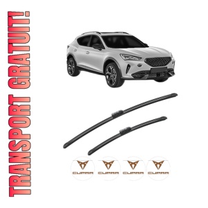 Set stergatoare CUPRA FORMENTOR (KM7, KMP) din 2020-2024, pentru parbriz auto, 2 bucati, Bosch Aerotwin, din cauciuc siliconat rezistent, 4 Stickere Auto CUPRA