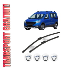 Set stergatoare DACIA DOKKER MPV (KE_) din 2012-2021, pentru parbriz auto, 2 bucati, Valeo Silencio Xtrm, din cauciuc siliconat rezistent, 4 Stickere Auto DACIA