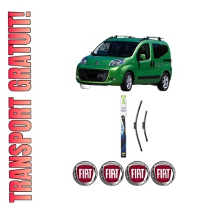 Set stergatoare FIAT QUBO (225_) din 2008-2015, pentru parbriz auto, 2 bucati, Valeo Silencio Xtrm, din cauciuc siliconat rezistent, 4 Stickere Auto FIAT