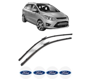 Set stergatoare FORD C-MAX II (DXA/CB7, DXA/CEU) din 2010-2019, pentru parbriz auto, 2 bucati, Valeo Silencio Xtrm, din cauciuc siliconat rezistent, 4 Stickere Auto FORD v37728