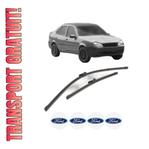 Set stergatoare FORD FIESTA Saloon din 2002-2017, pentru parbriz auto, 2 bucati, Valeo Silencio Xtrm, din cauciuc siliconat rezistent, 4 Stickere Auto FORD
