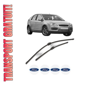 Set stergatoare FORD FOCUS II (DA_, HCP, DP) din 2004-2012, pentru parbriz auto, 2 bucati, Valeo Silencio Xtrm, din cauciuc siliconat rezistent, 4 Stickere Auto FORD