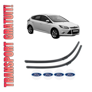 Set stergatoare FORD FOCUS III Hatchback Van din 2011-2020, pentru parbriz auto, 2 bucati, Bosch Aerotwin, din cauciuc siliconat rezistent, 4 Stickere Auto FORD