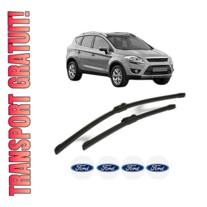 Set stergatoare FORD KUGA I din 2008-2012, pentru parbriz auto, 2 bucati, Bosch Aerotwin, din cauciuc siliconat rezistent, 4 Stickere Auto FORD