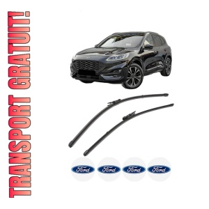 Set stergatoare FORD KUGA III (DFK) din 2019-2024, pentru parbriz auto, 2 bucati, Valeo Silencio Xtrm, din cauciuc siliconat rezistent, 4 Stickere Auto FORD