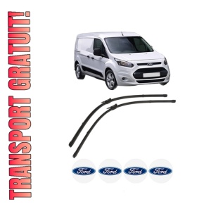 Set stergatoare FORD TRANSIT CONNECT V408 Box Body/MPV din 2013-2021, pentru parbriz auto, 2 bucati, Valeo Silencio, din cauciuc siliconat rezistent, 4 Stickere Auto FORD