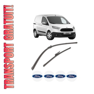 Set stergatoare FORD TRANSIT COURIER B460 Box Body/MPV din 2014-2023, pentru parbriz auto, 2 bucati, Valeo Silencio Xtrm, din cauciuc siliconat rezistent, 4 Stickere Auto FORD