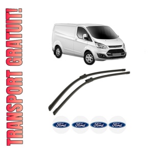 Set stergatoare FORD TRANSIT CUSTOM V362 Van (FY, FZ) din 2012-2023, pentru parbriz auto, 2 bucati, Bosch Aerotwin, din cauciuc siliconat rezistent, 4 Stickere Auto FORD