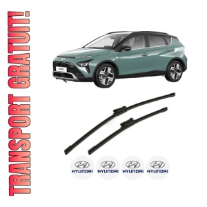 Set stergatoare HYUNDAI BAYON (BC3) din 2021-2023, pentru parbriz auto, 2 bucati, Bosch Aerotwin, din cauciuc siliconat rezistent, 4 Stickere Auto HYUNDAI